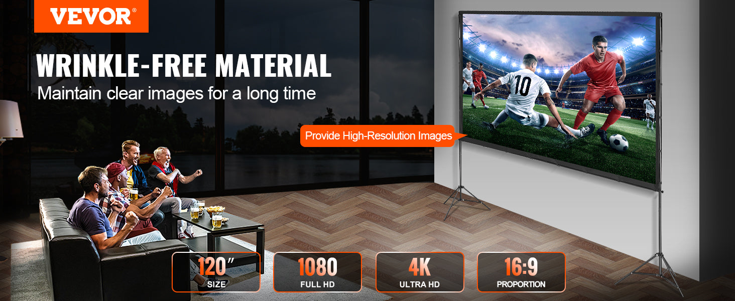 Ecrã de Projetor Portátil 120" com Suporte 16:9 para Filmes ao Ar Livre