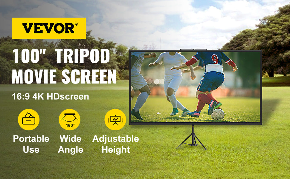 100" Tripod Projector Screen 4K HD 16:9 Portable Indoor Outdoor