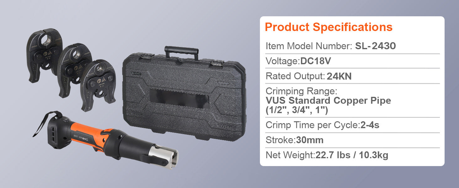 18V Cordless Pipe Crimping Tool Kit with 3 Jaws & 2 Batteries