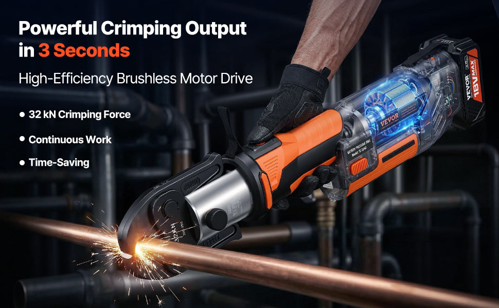 SucceBuy alat za pritiskanje, električni alat za pritiskanje cijevi 18V, za bakrene cijevi promjera 1/2", 3/4", 1", 1-1/4", 1-1/2", 2" s bezudnim (brushless) motorom.