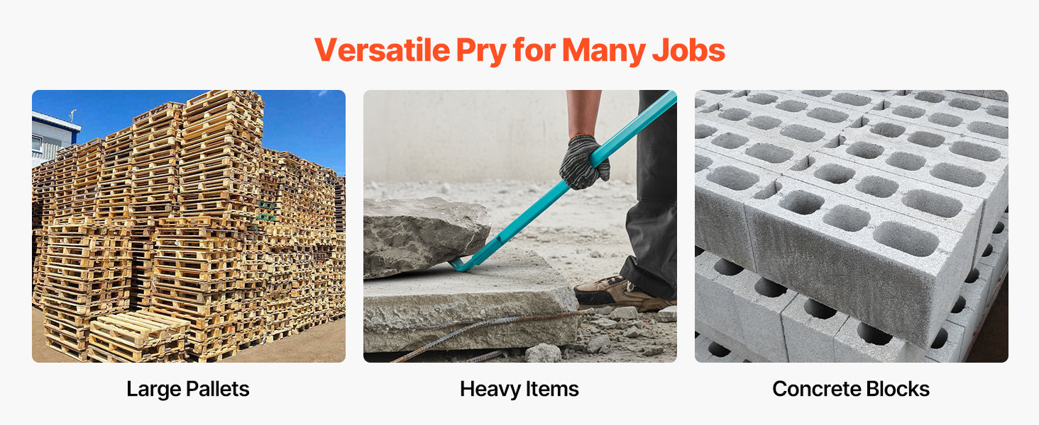 Prylever bar en acier au carbone de 56 pouces avec poignée SucceBuy, barre de levage au sol 2000 lbs, démolition de béton, usage industriel, outil de démolition de fer à cheval