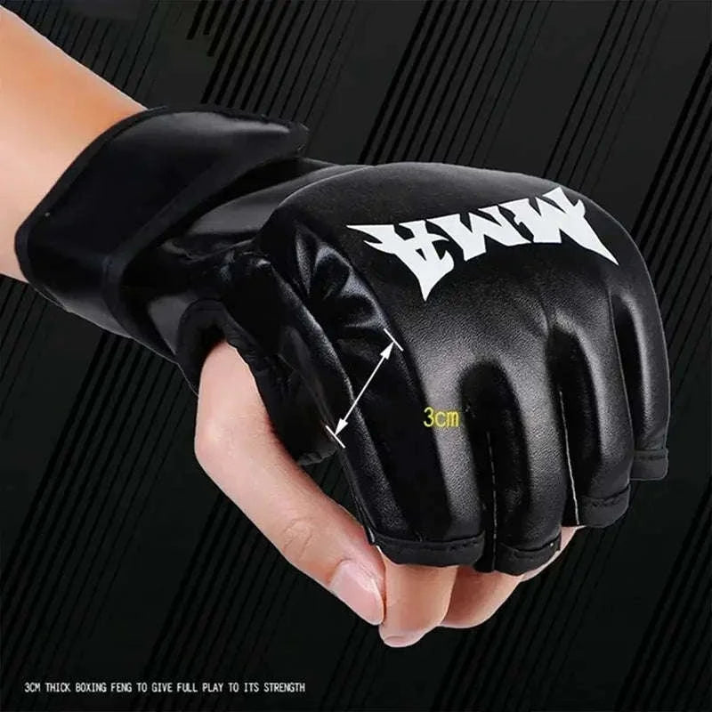 PU Half-Finger Boxing Gloves for MMA & Muay Thai-Black