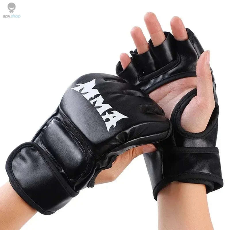 PU Half-Finger Boxing Gloves for MMA & Muay Thai-Black