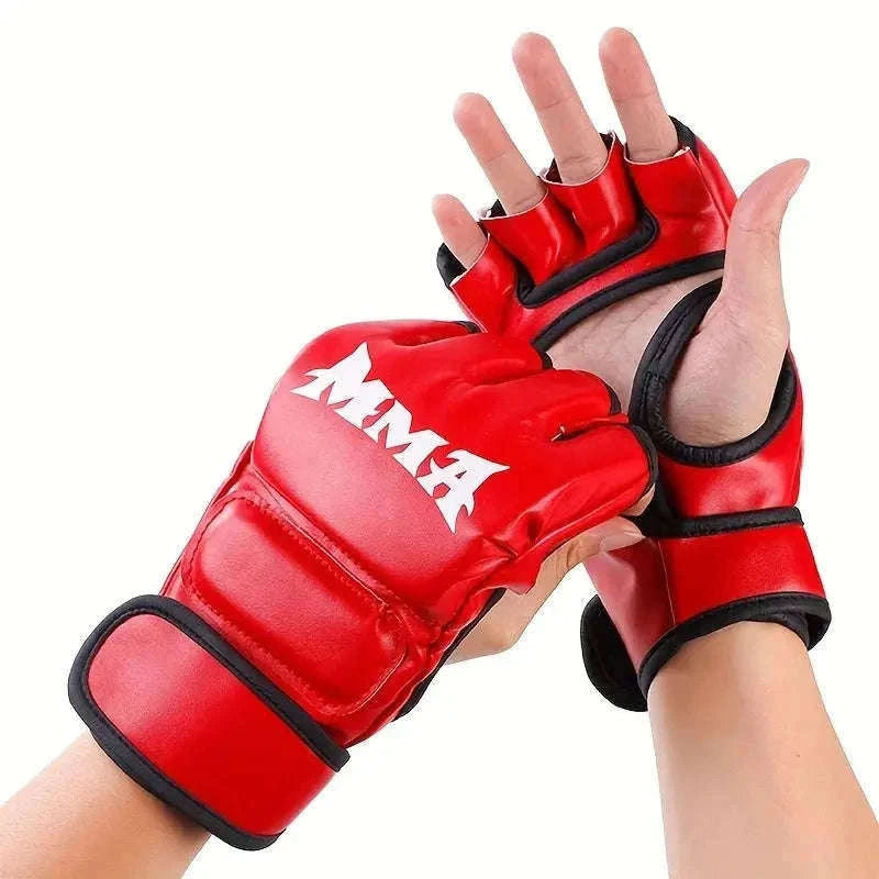 PU Half-Finger Boxing Gloves for MMA, Muay Thai & Training-Black