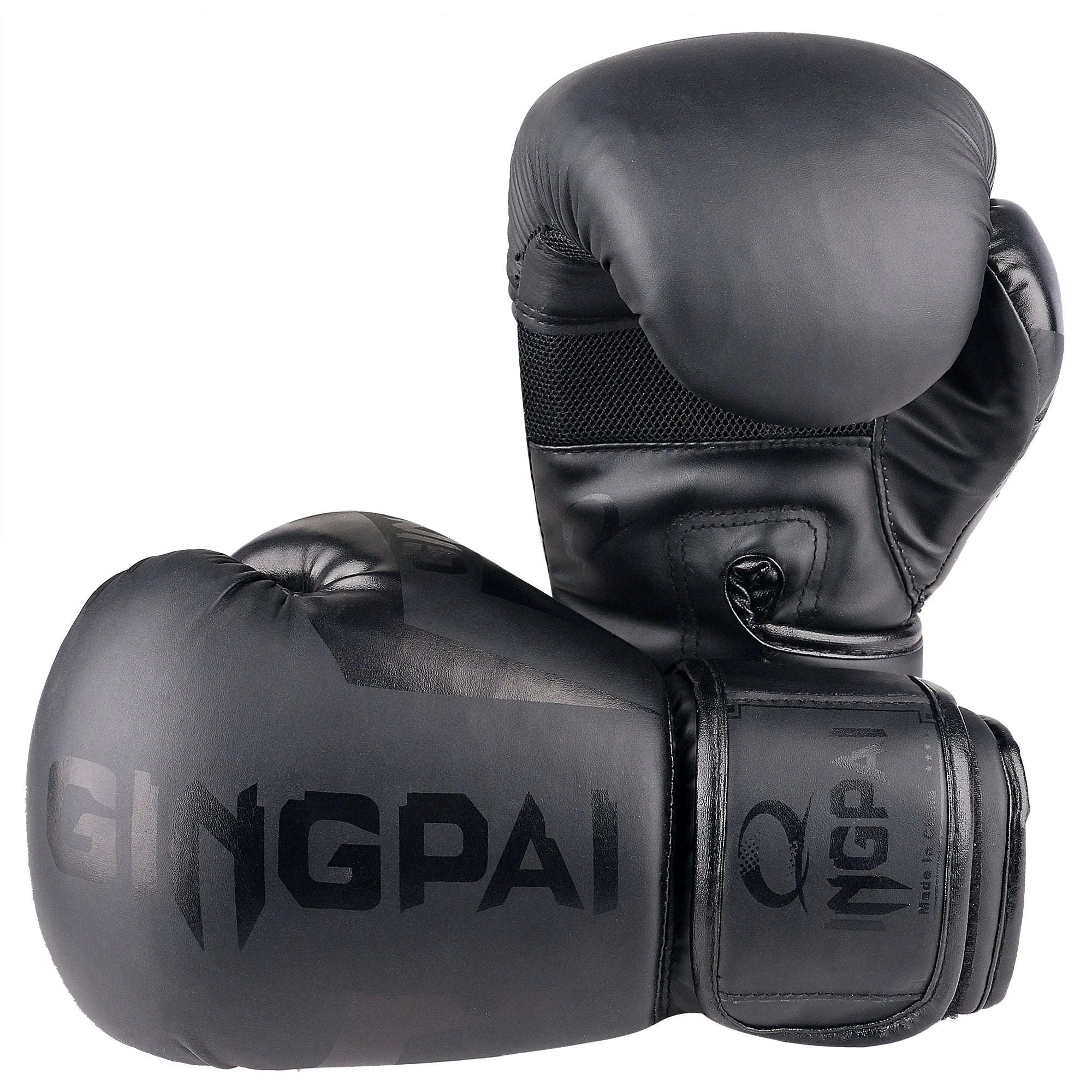 PU Leather Boxing Gloves for Training-No.1 all black / 12oz