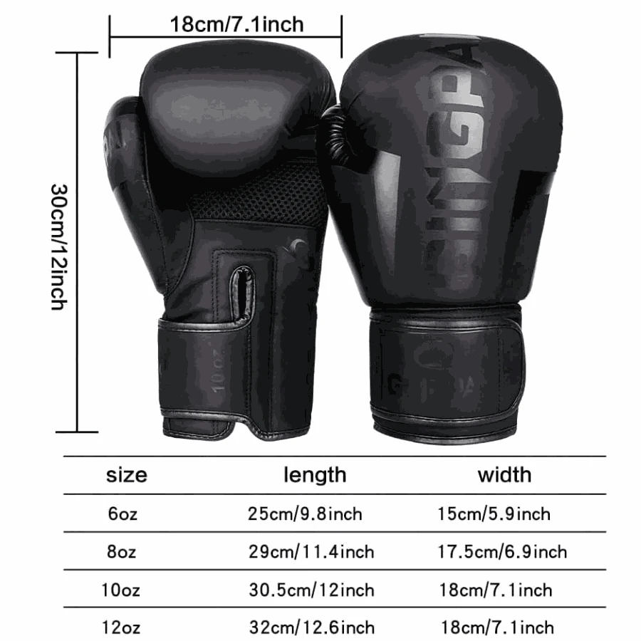 PU Leather Boxing Gloves for Training-No.1 all black / 12oz