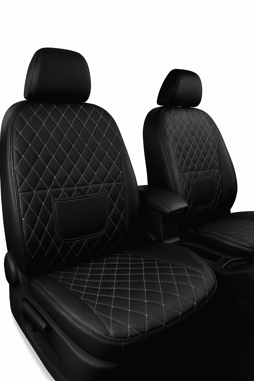 PU Leather Car Anti-Kick Seat Back Protector with Pocket-1pc large White line