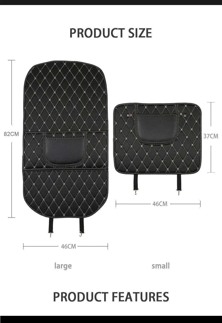 PU Leather Car Anti-Kick Seat Back Protector with Pocket-1pc large White line