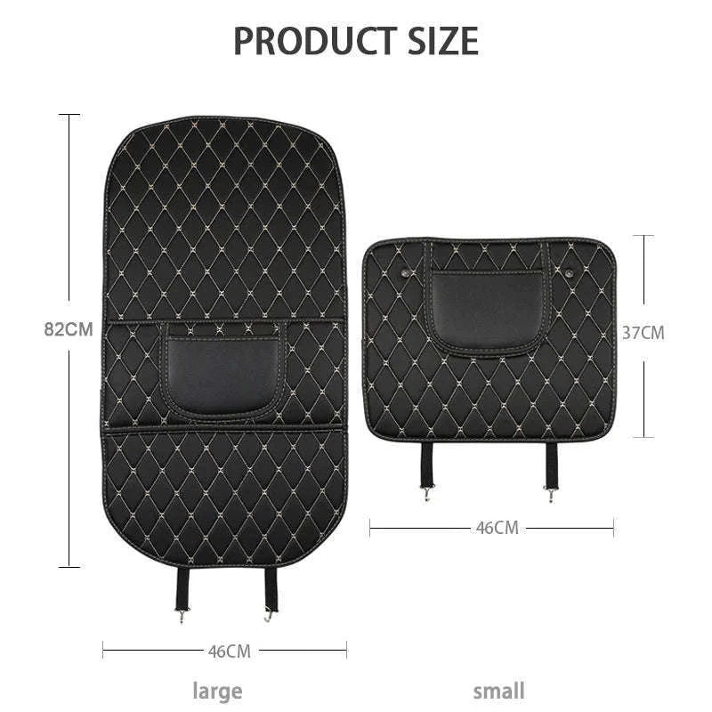 PU Leather Car Anti-Kick Seat Back Protector with Pocket-1pc large White line
