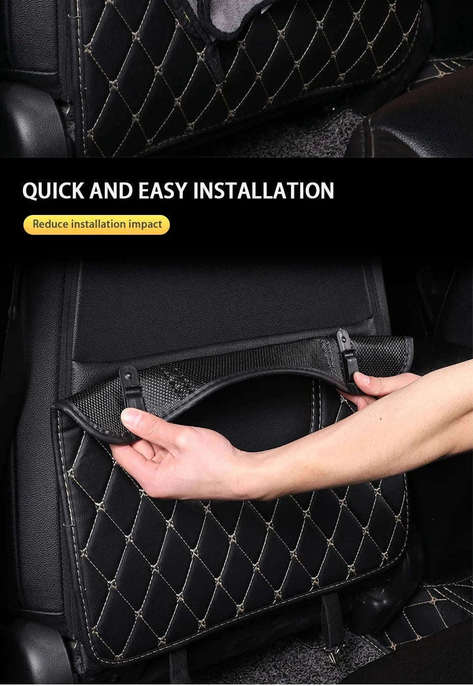 PU Leather Car Anti-Kick Seat Back Protector with Pocket-1pc large White line