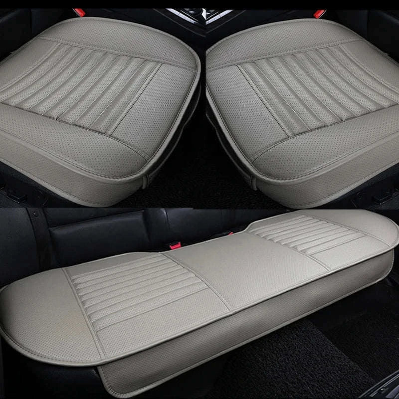 PU Leather Car Seat Cover Universal Pad Mat-3pcs Beige