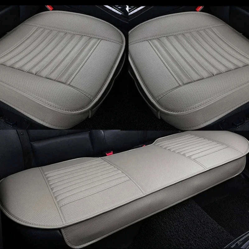 PU Leather Car Seat Cover Universal Pad Mat-3pcs Beige