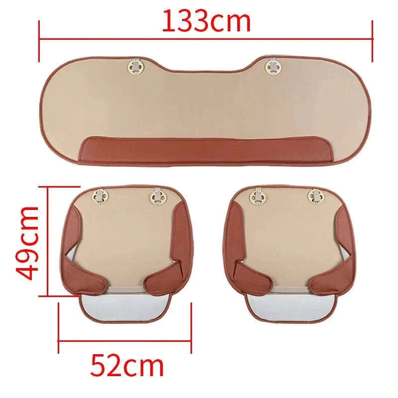 PU Leather Car Seat Cover Universal Pad Mat-3pcs Beige