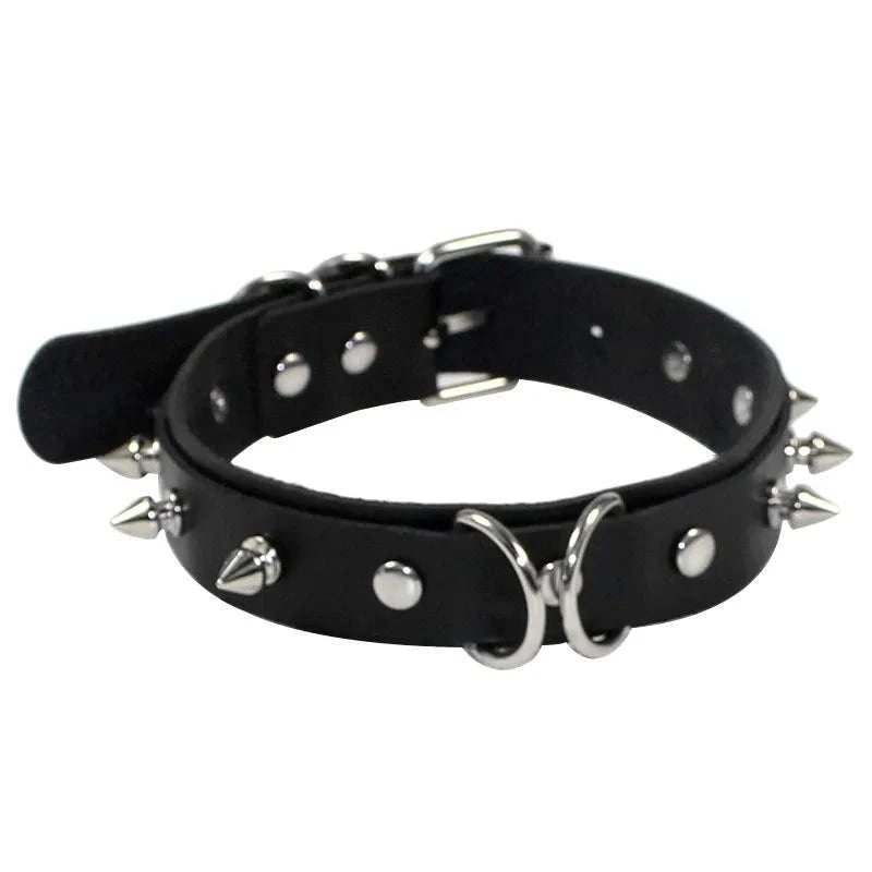 PU Leather Collar with Leash Gothic Heart Pendant Choker-Leash black