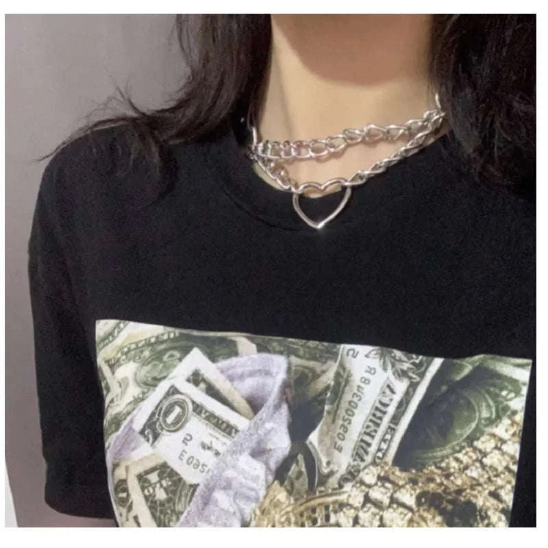 PU Leather Collar with Leash Gothic Heart Pendant Choker-Leash black