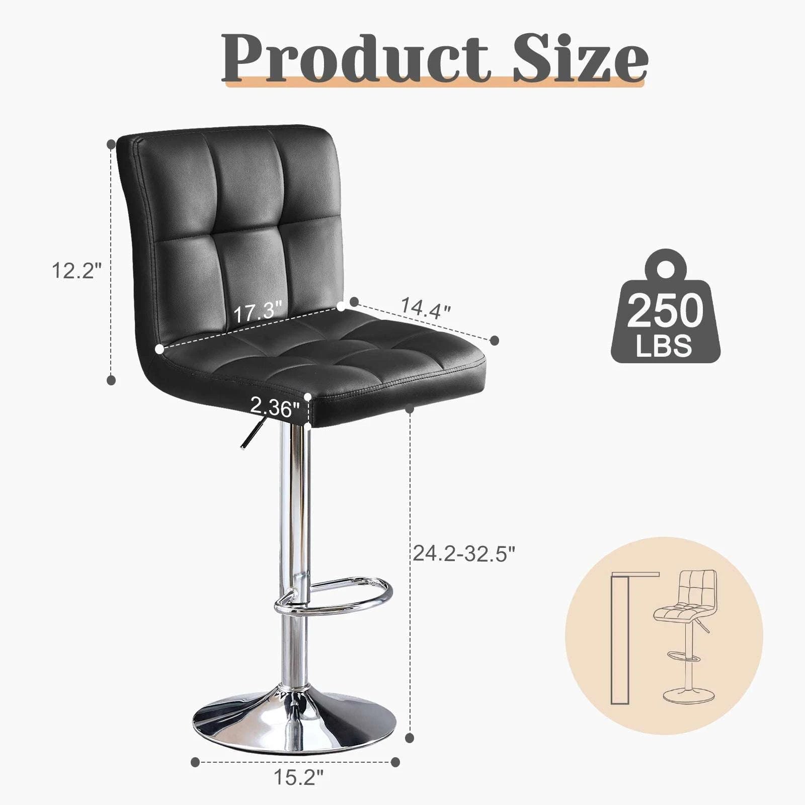 PU Leather Counter Height Bar Stools Set of 2 with Backrest-black / United States