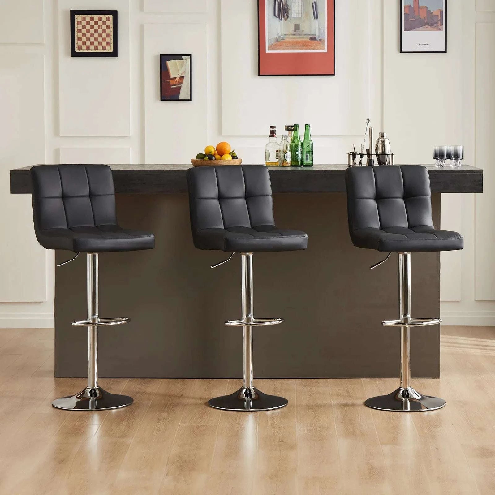 PU Leather Counter Height Bar Stools Set of 2 with Backrest-black / United States