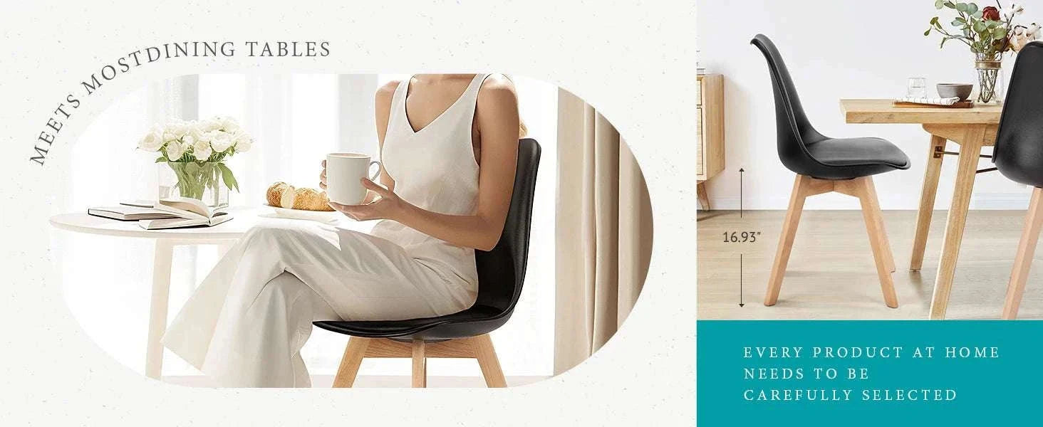 PU Leather Dining Chairs Set of 4 with Wooden Legs for Home-BLACK / United States