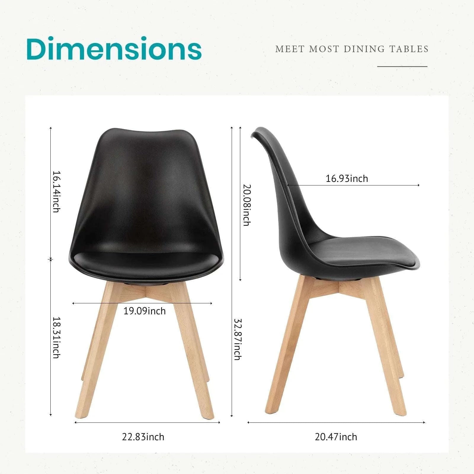 PU Leather Dining Chairs Set of 4 with Wooden Legs for Home-BLACK / United States