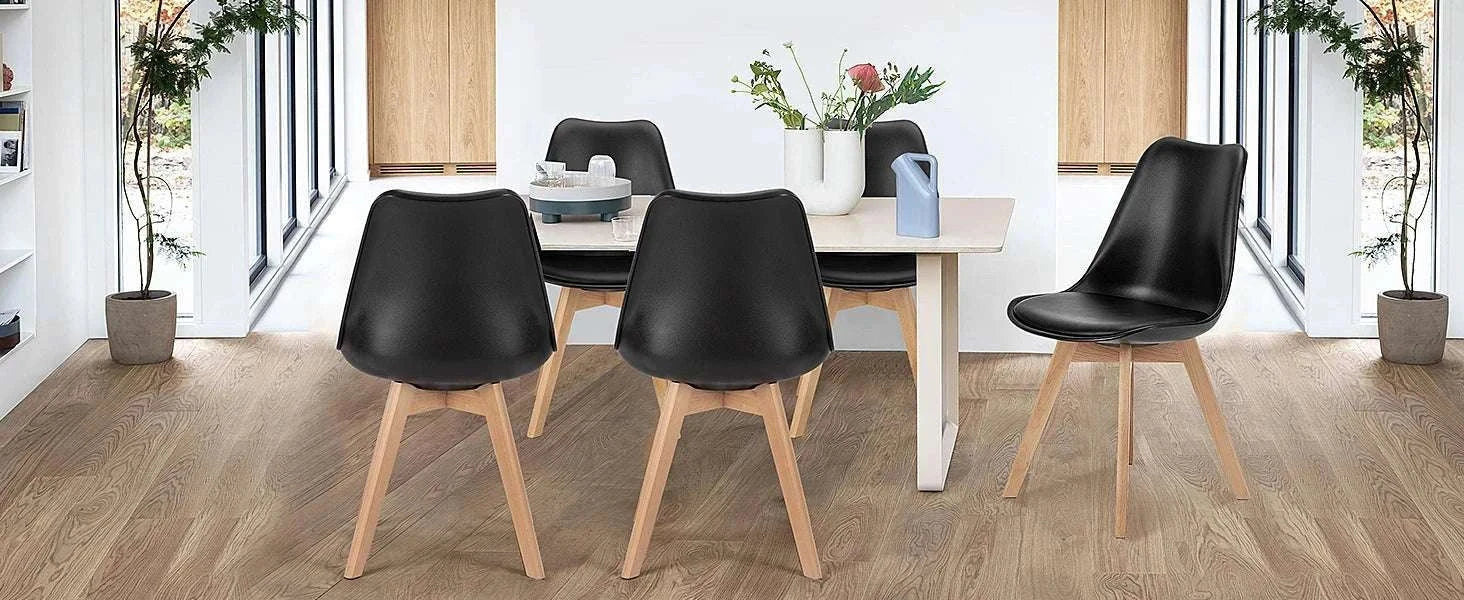 PU Leather Dining Chairs Set of 4 with Wooden Legs for Home-BLACK / United States