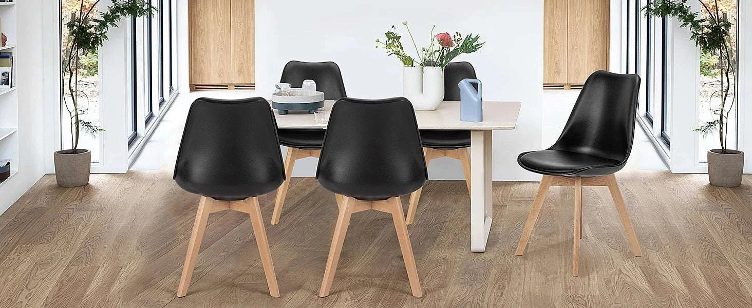 PU Leather Dining Chairs Set of 4 with Wooden Legs for Home-BLACK / United States
