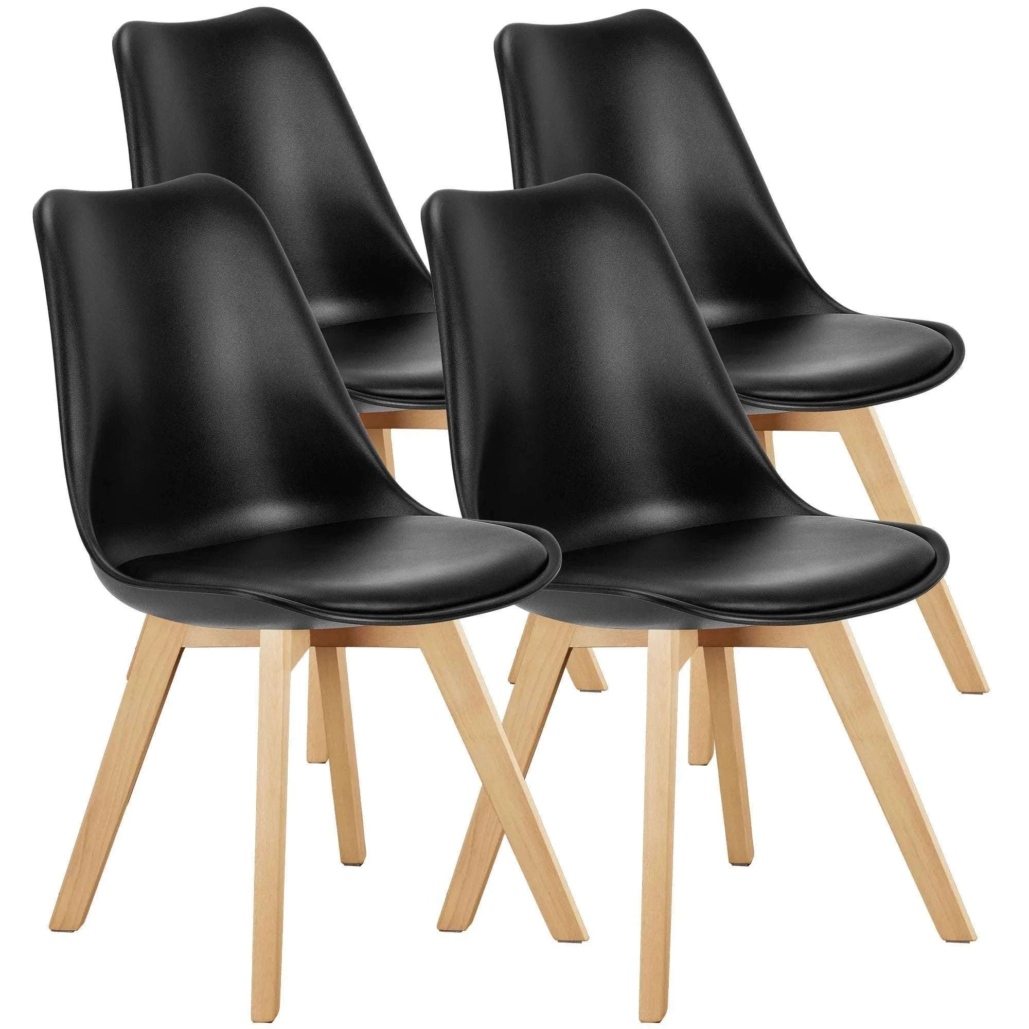 PU Leather Dining Chairs Set of 4 with Wooden Legs for Home-BLACK / United States