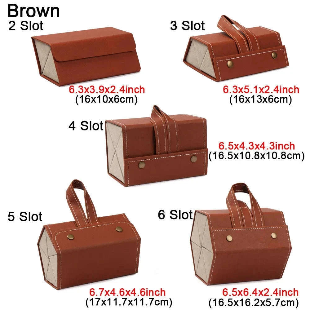 PU Leather Folding Glasses Organizer Multi-Slot Travel Case-5 Slot Brown