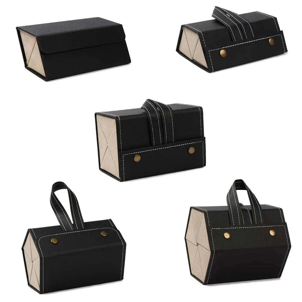 PU Leather Folding Glasses Organizer Multi-Slot Travel Case-5 Slot Brown