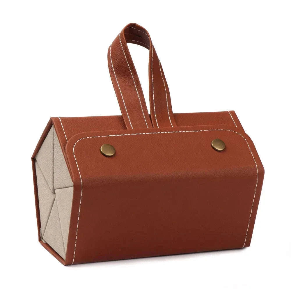 PU Leather Folding Glasses Organizer Multi-Slot Travel Case-5 Slot Brown