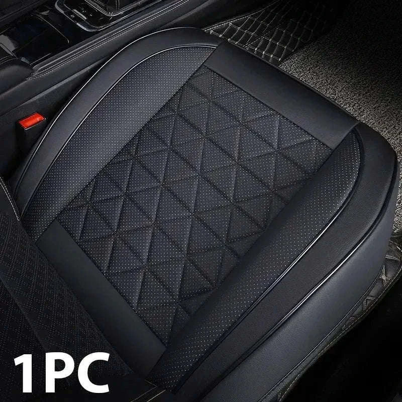 PU Leather Front Car Seat Cover with Cushion and Pockets-black 1pc