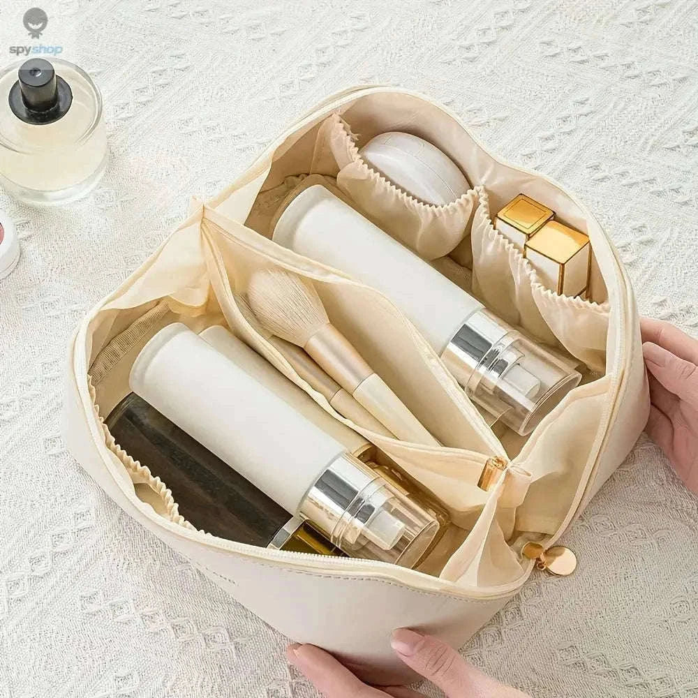 PU Leather Makeup Organizer Bag with Compartments for Travel-pink