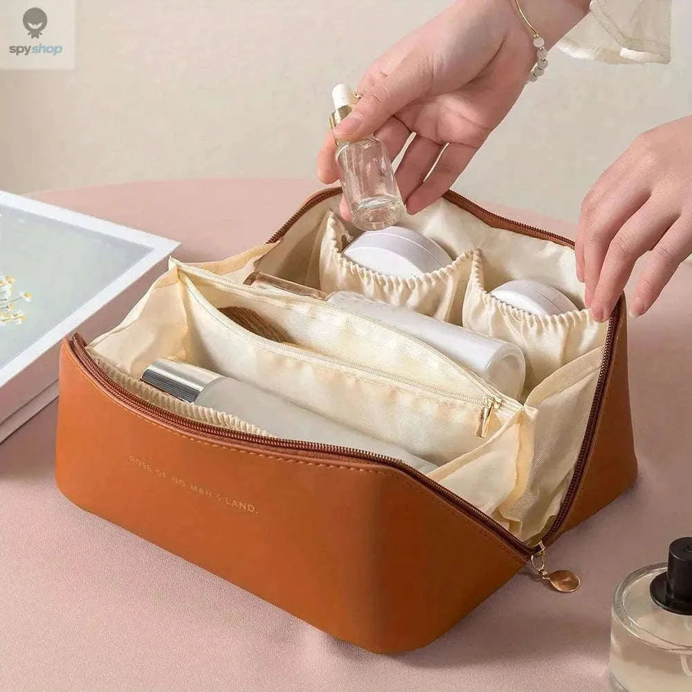 PU Leather Makeup Organizer Bag with Compartments for Travel-pink