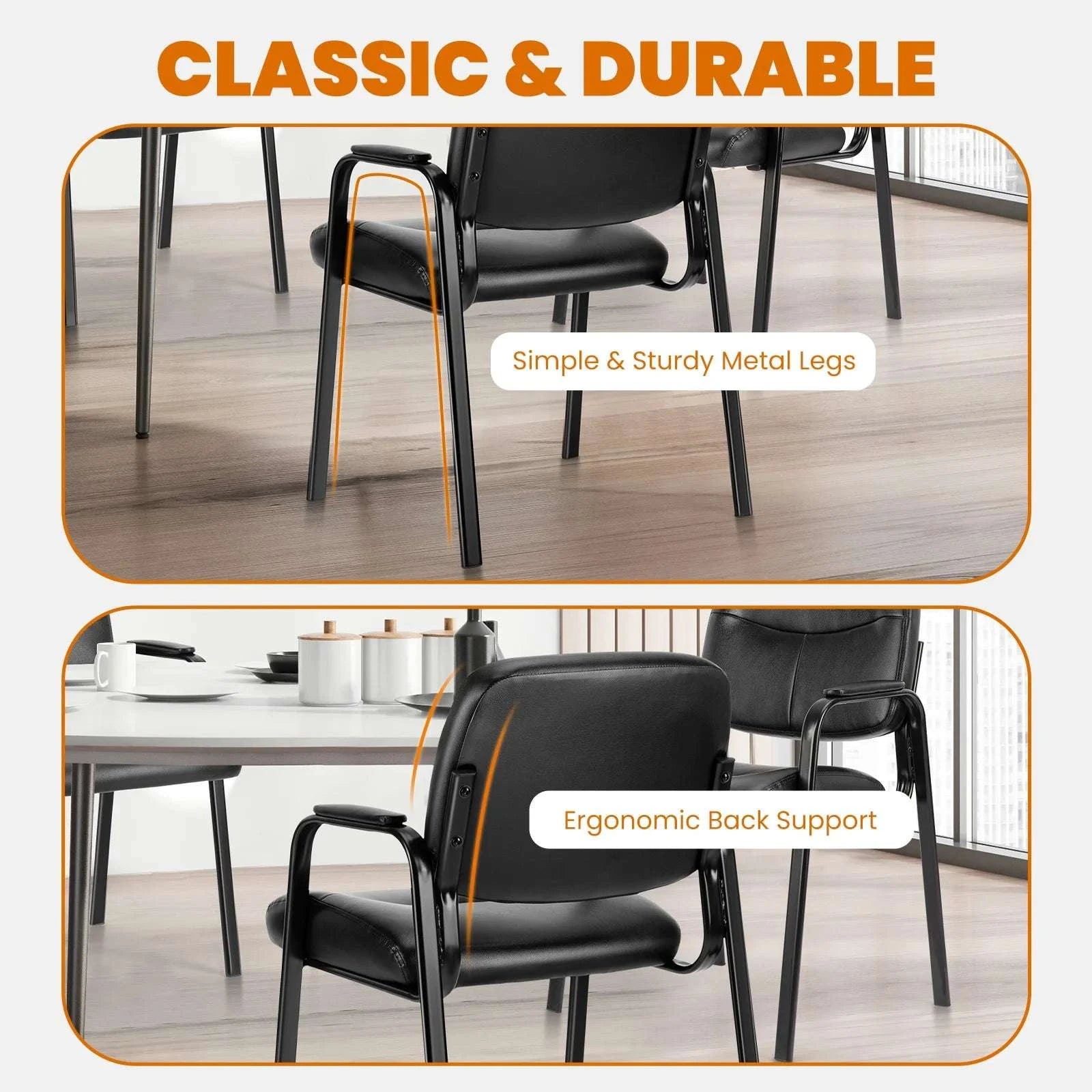PU Leather Office Guest Chair with Metal Frame and Cushion-Black 2-Pack / United States