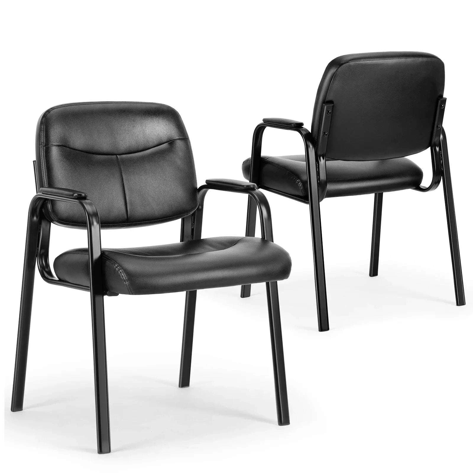 PU Leather Office Guest Chair with Metal Frame and Cushion-Black 2-Pack / United States