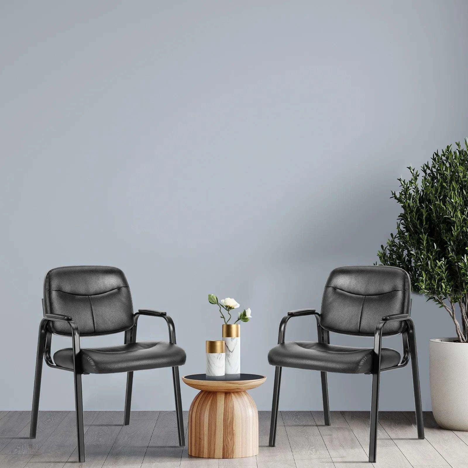 PU Leather Office Guest Chair with Metal Frame and Cushion-Black 2-Pack / United States