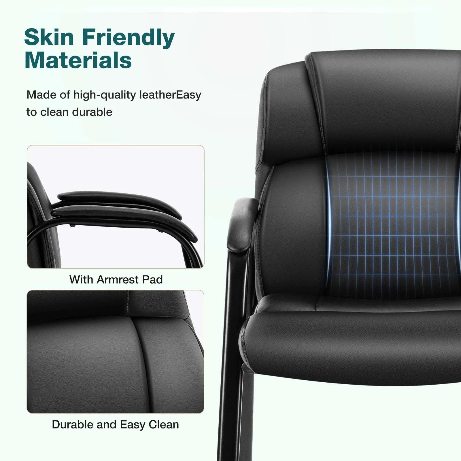 PU Leather Padded Office Guest Chair with Armrests and Metal Frame-Black 1-Pack / United States