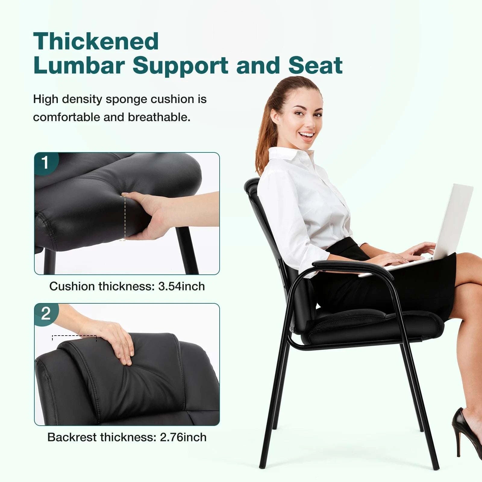 PU Leather Padded Office Guest Chair with Armrests and Metal Frame-Black 1-Pack / United States