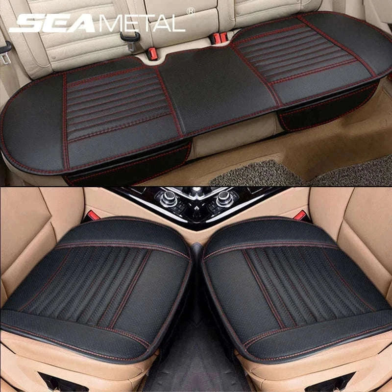 PU Leather Universal Anti-Slip Waterproof Car Seat Cover-Rear White line 1pc