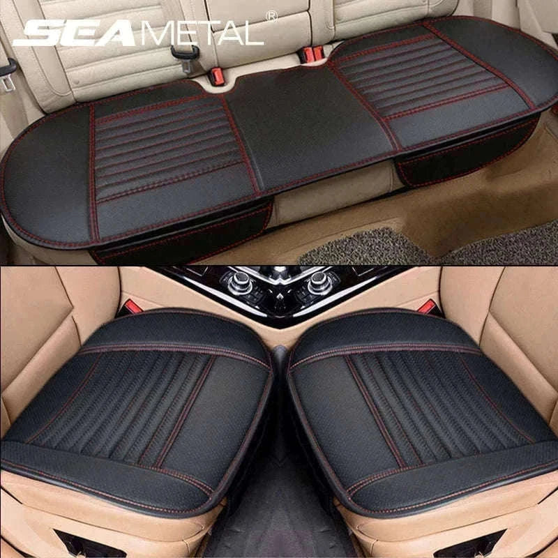PU Leather Universal Anti-Slip Waterproof Car Seat Cover-Rear White line 1pc