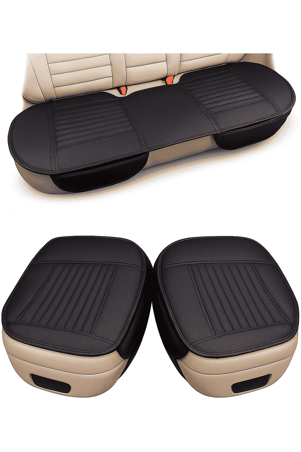 PU Leather Universal Anti-Slip Waterproof Car Seat Cover-Rear White line 1pc