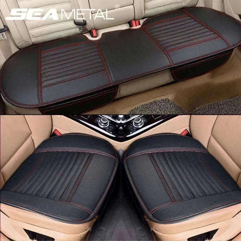 PU Leather Universal Anti-Slip Waterproof Car Seat Cover-Rear White line 1pc
