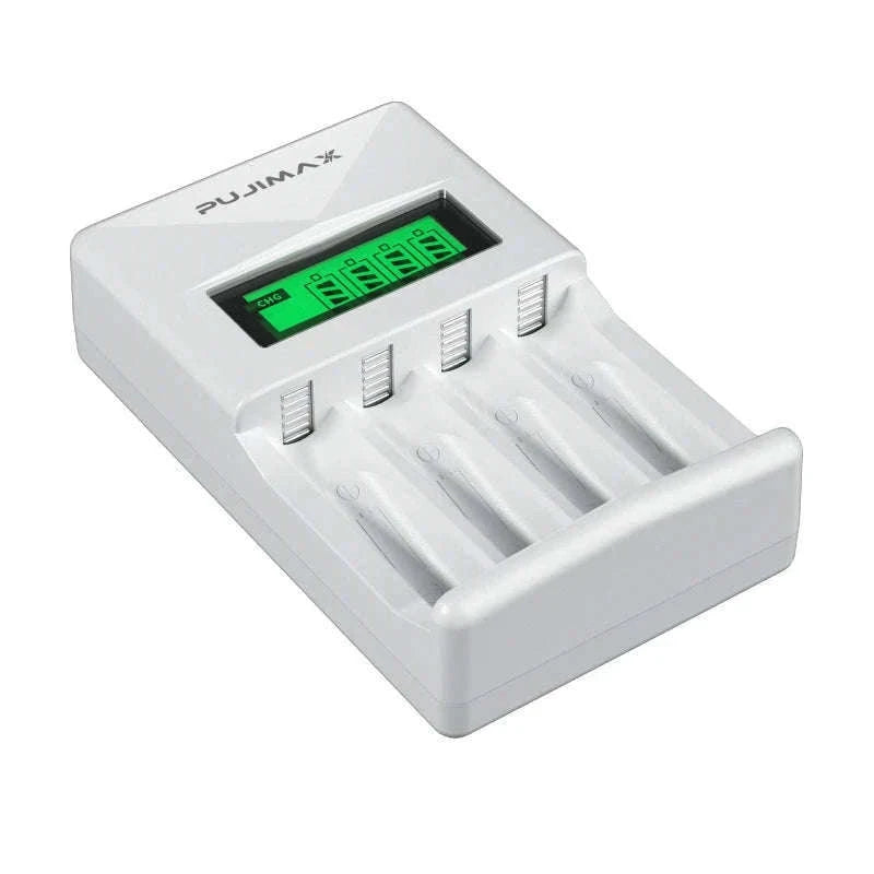PUJIAMX Smart Battery Charger for AA and AAA Batteries-LCD-007 White / 1.2V / LCD-005|USB Micro