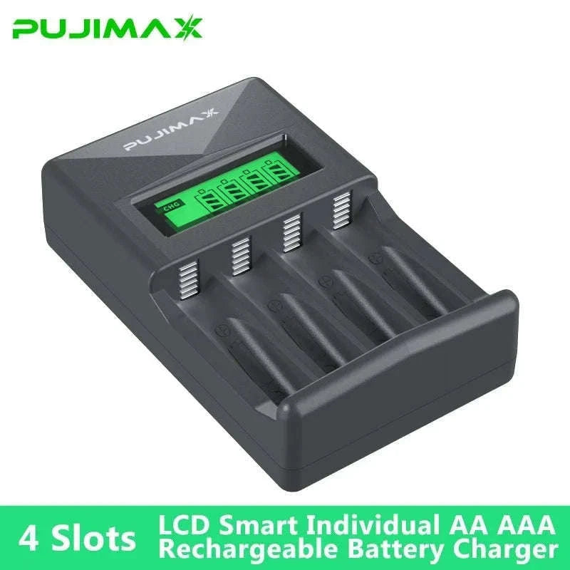 PUJIAMX Smart Battery Charger for AA and AAA Batteries-LCD-007 White / 1.2V / LCD-005|USB Micro