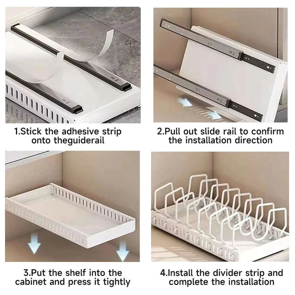 Pull-Out Pots and Pans Organizer with Adjustable Dividers-1 PC / 42*21*3.2CM / france|1-tier