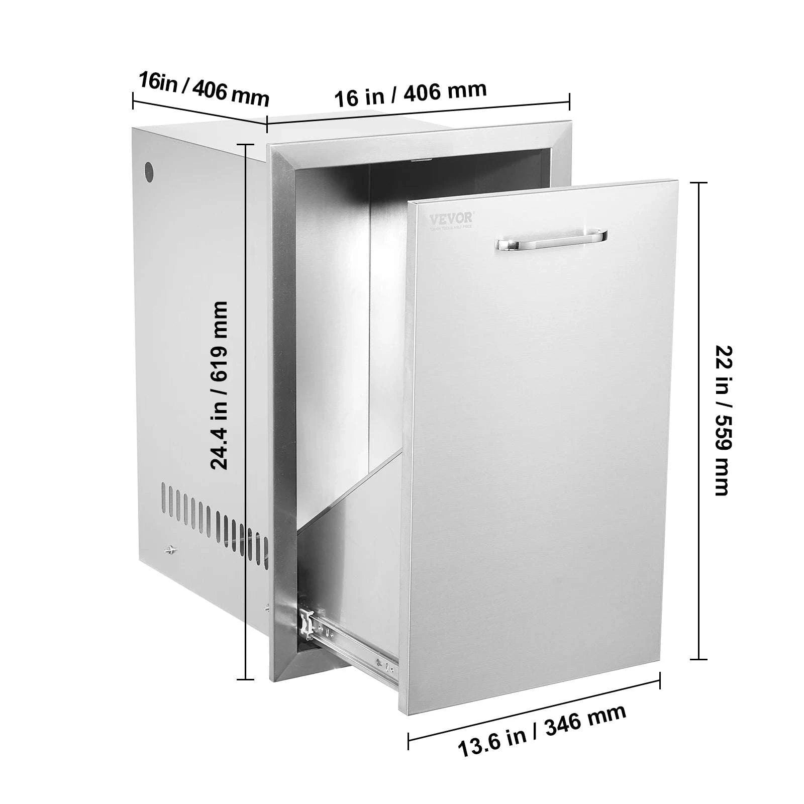 Pull-Out Trash Drawer Stainless Steel Built-In Sliding Rail-Type A / Russian Federation