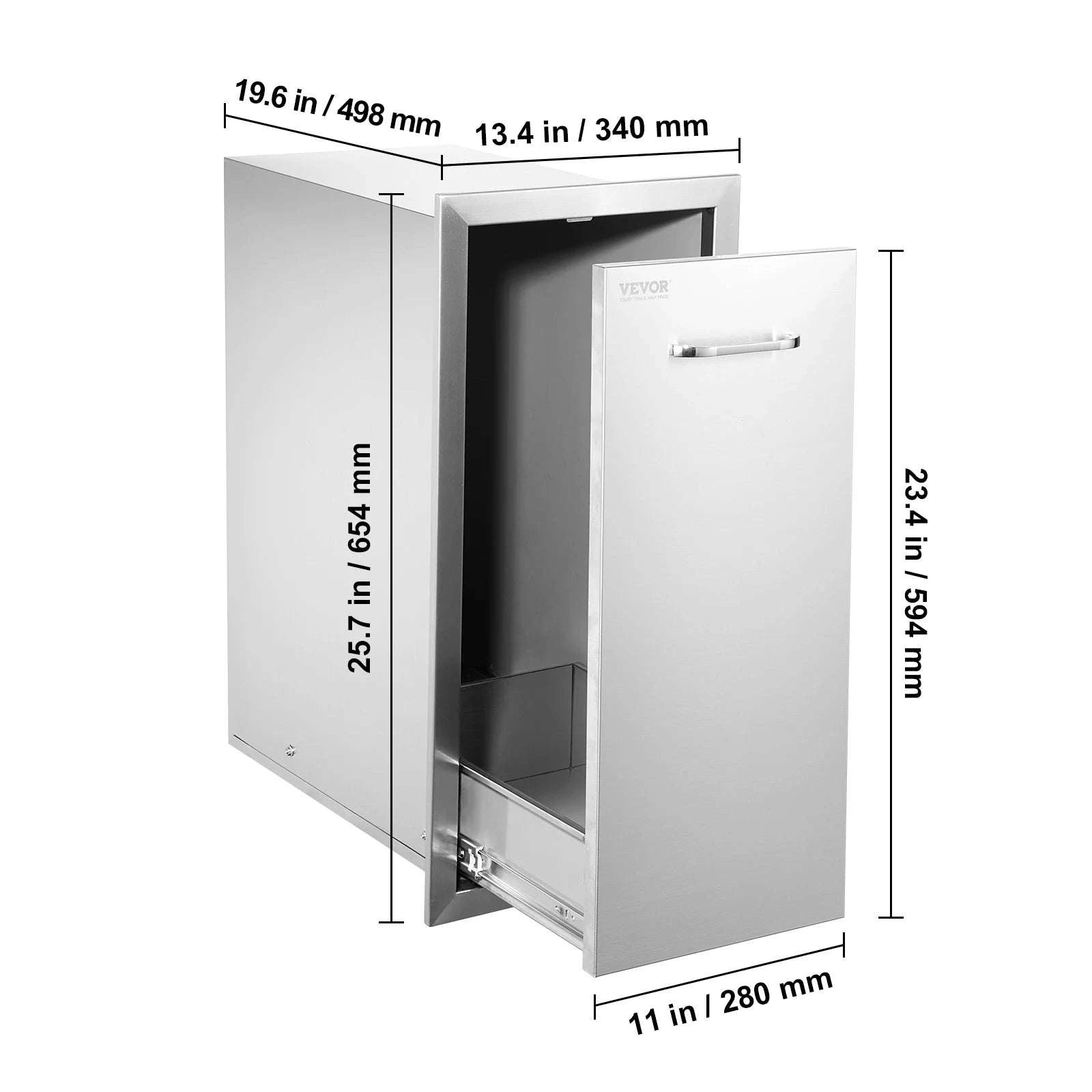 Pull-Out Trash Drawer Stainless Steel Built-In Sliding Rail-Type A / Russian Federation