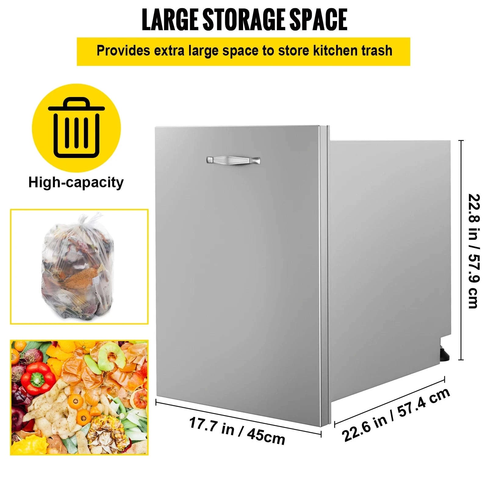 Pull-Out Trash Drawer Stainless Steel Built-In Sliding Rail-Type A / Russian Federation