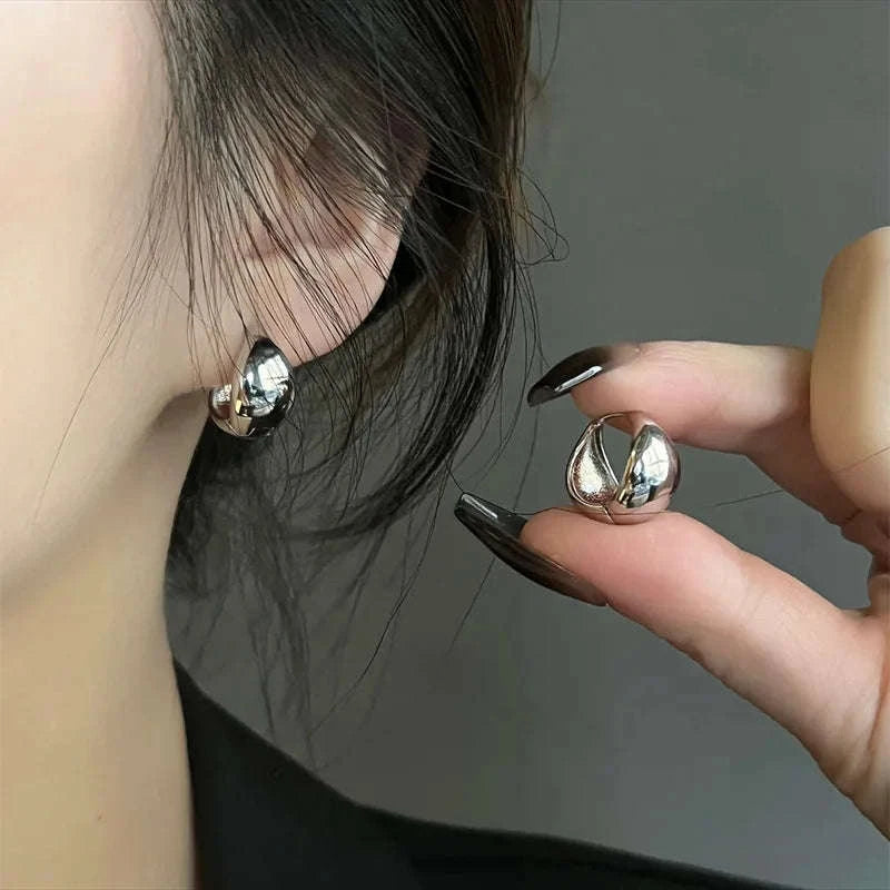 Punk Oval Hoop Earrings in Minimalist Metallic Style-661864
