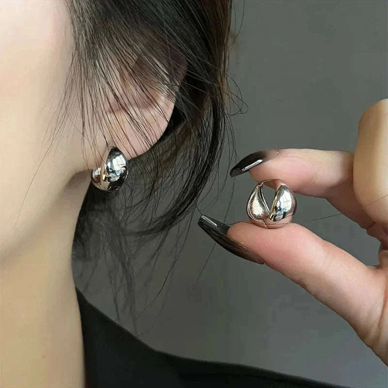 Punk Oval Hoop Earrings in Minimalist Metallic Style-661864