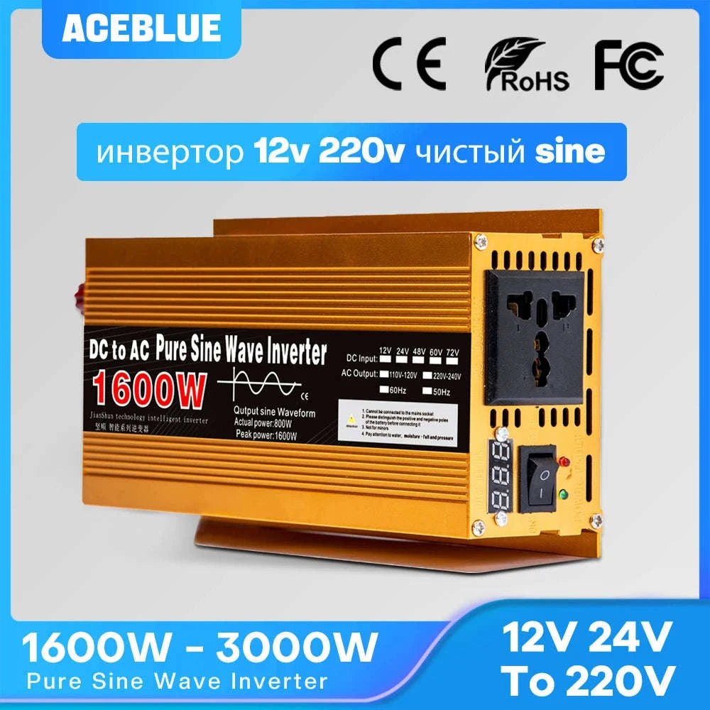Pure Sine Wave Inverter 12V to 220V 1600W-3000W-1600W 12V 50HZ